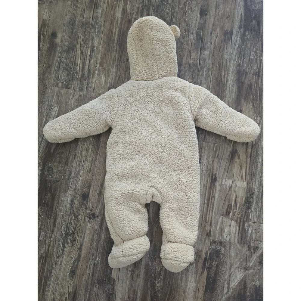 First Wish Baby Bear Sherpa Bunting Snowsuit Hooded Zip-Up Size 9-12 Months...